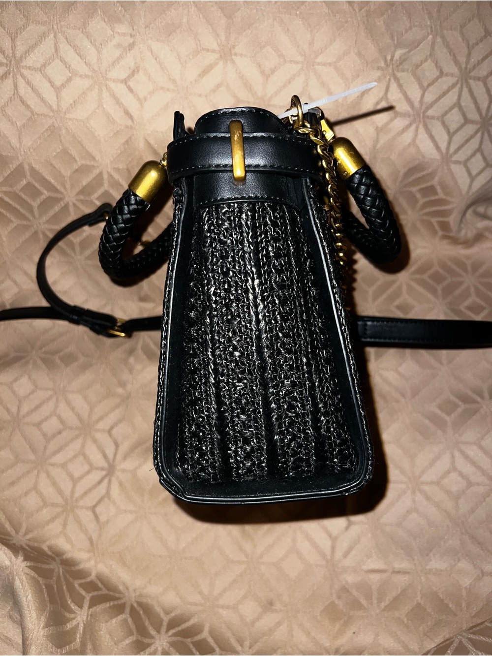 Steve Madden Black Braided Top-Handle Satchel with Gold Accent - Picture 7 of 17